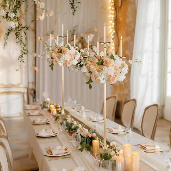 Підсвічник Sziqiqi, великий висота 22 см, 5 вішок, для свічок-паличок, стовпчастих свічок - металевий підлоговий свічник для вітальні на Хелловін, Різдво (золотий, 2)