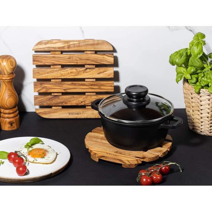 Високоякісна підставка з ексклюзивного оливкового дерева, термостійкий дерев'яний набір підставок для кухні, 20 см, товщина 2 см (квадрат)