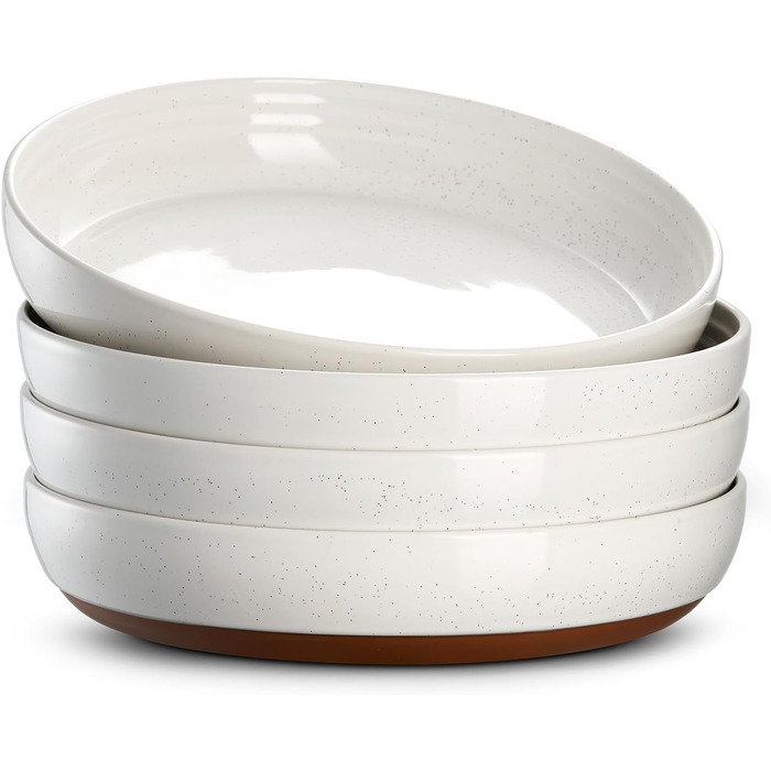 Набор из 4 керамических тарелок с высоким ободком 8,5 дюйма, десертные тарелки для тортов, закусок, обедов, бутербродов, набор посуды для свадьбы, вечеринки - (9,75 дюйма 26 см, ванильно-белый)