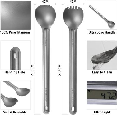 Надлегкий титановий набір столових приборів для кемпінгу з 2 предметів Bestargot
