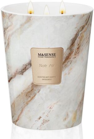 Велика ароматична свічка M&SENSE Чорні ароматичні свічки у склянці Ароматизована свічка з натурального соєвого воску Розслаблююча ароматерапія Подарунок для жінок та чоловіків, Різдво Час горіння 75 годин та 2 ґноти (Black Air, 990 г)