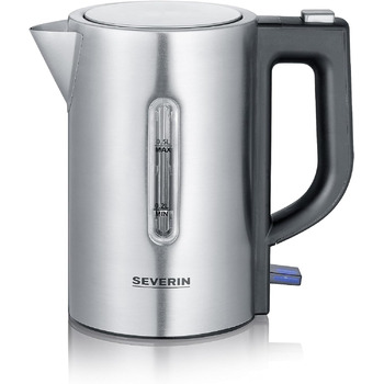 Набір дорожніх чайників SEVERIN, міні-туристичний чайник на 0,5 л, електричний чайник з 2 пластиковими чашками та 2 ложками, матова нержавіюча сталь/чорний, WK 3647 матова нержавіюча сталь