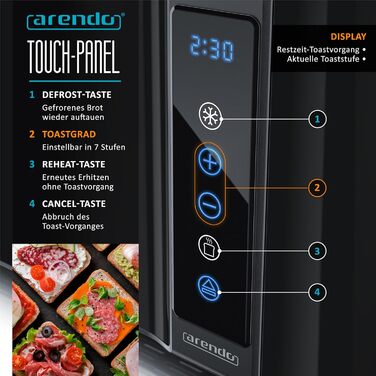 Тостер на 4 скибочки, чорний Frukost Touch Arendo