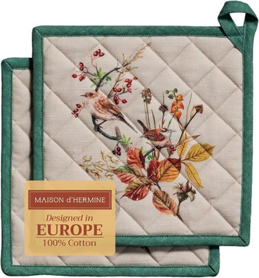 Рукавички для духовки Maison d&39 Hermine, підставки для каструль, 100 бавовна, термостійкі кухонні рукавички, рукавички для духовки (19 см x 33 см) та підставки для каструль (20 см x 20 см) для приготування їжі, Morzine - Рукавички для духовки на День по