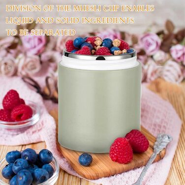 Стаканчик для пластівців Chedin з кришкою, стаканчик для каші з нержавіючої сталі 730 мл, герметичний стаканчик для йогурту з ложкою та кришкою, двошарові герметичні банки для консервування, ідеально підходять для роботи (зелені)