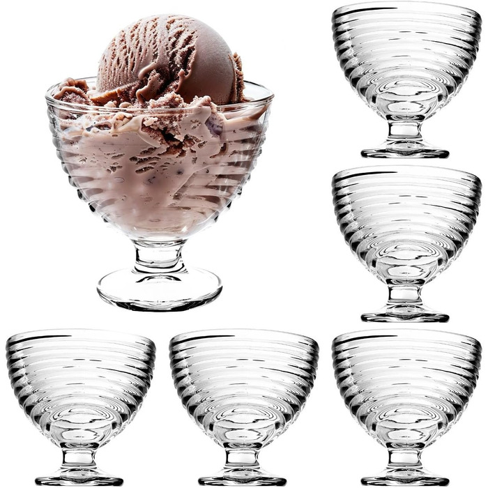 Десертні миски KADAX з основою, склянки для морозива, прозорі стаканчики для морозива, склянки для морозива, миски для морозива, десертні склянки для морозива, закусок, десертів та фруктів (квіткові, 6 шт.) (хвилясті, 6 шт.)