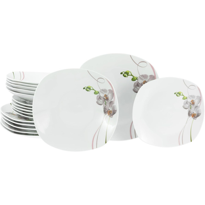 Набір тарілок на 6 персон, 18 предметів, Square Orchidee Creatable