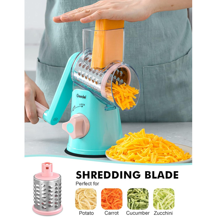 Терка для сыра, терка для овощей с 3 барабанными лезвиями, барабанная терка Более быстрая и легкая нарезка, овощерезка Идеально подходит для сыра, огурцов, творога, орехов и т. Д. (Гранкасиний)