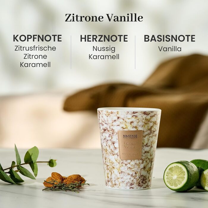 Ароматизована свічка M&SENSE велика Чорні ароматизовані свічки у склянці Ароматизована свічка з натурального соєвого воску Розслаблююча ароматерапія Подарунок для жінок та чоловіків, Різдво Час горіння 75 годин та 2 ґноти (лимон-ваніль, 400 г)