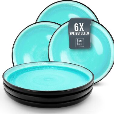 Набір кавових чашок з 6 шт. Ibiza - Чашки з кераміки преміум-класу, можна мити в посудомийній машині та мікрохвильовій печі, стійкий до подряпин - Стильний набір чашок для чаю та кави - чистий живий посуд, набір посуду в аквамарині (великі тарілки (6x))