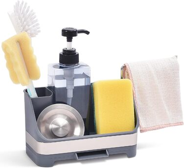 Органайзер для посуду APEXCHASER, дозатор мила з тримачем для губки, органайзер для раковини з нержавіючої сталі, мийка з нержавіючої сталі, кухонний органайзер з дозатором мила, піддон для крапель для кухні