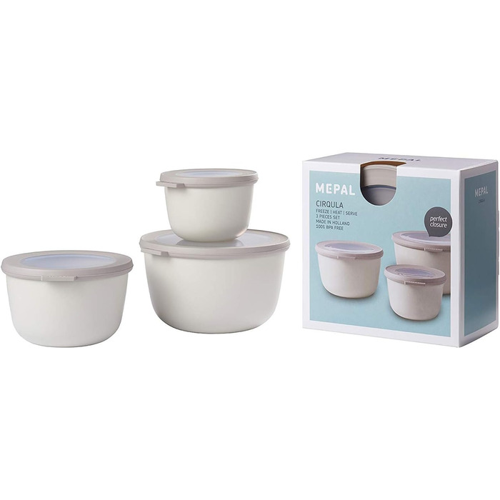 Набор из 3 предметов - Банки для хранения с крышкой - Подходит в качестве ящика для хранения, холодильника, морозильной камеры и посуды для микроволновой печи - 350 мл, 750 мл и 1250 мл - (Nordic White, набор 3 шт. и (500, 1000, 2000 мл))