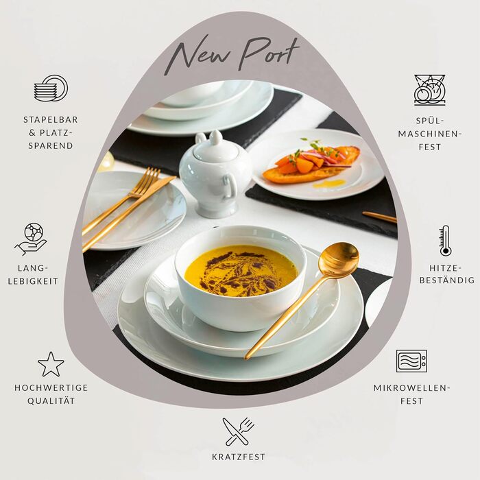 Столовий сервіз, білий, порцеляна 24 шт. на 6 персон Sänger New Port