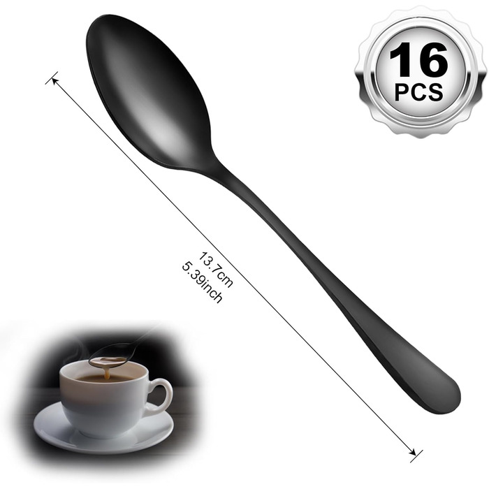 Набір десертних ложок 13,7 см, 16 предметів, чорний BEWOS