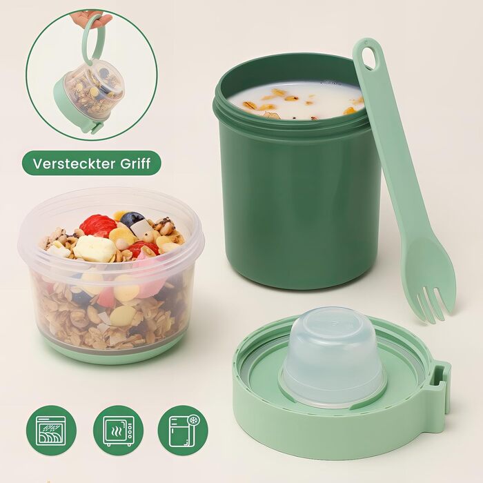 Набір з 2 стаканчиків для пластівців 870 мл з ложкою, рожевий/зелений Bugucat