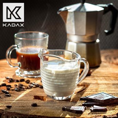 Скляний глечик для молока KADAX, глечик для молока з ручкою, глечик для вершків, глечик, соусник, маленький скляний глечик для молока, вершків, соусу, кави, легко миється, прозорий (200 мл, ) (смужки)