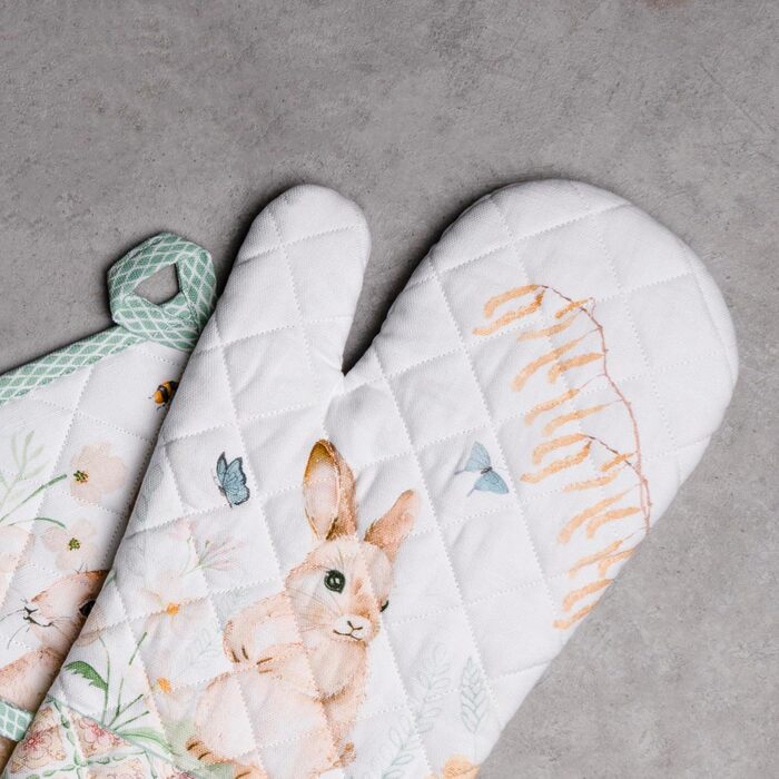 Рукавички для духовки Maison d&39 Hermine, Прихватки для каструль, 100 бавовна, термостійкі кухонні рукавички, рукавички для духовки (19 x 33 см) та прихватки для каструль (20 x 20 см) для приготування їжі, Morzine - Рукавички для духовки (19 x 33 см) та 