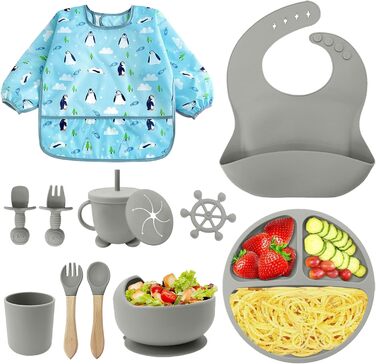 Набір дитячого столового посуду, 11 предметів, сірий NATNAV