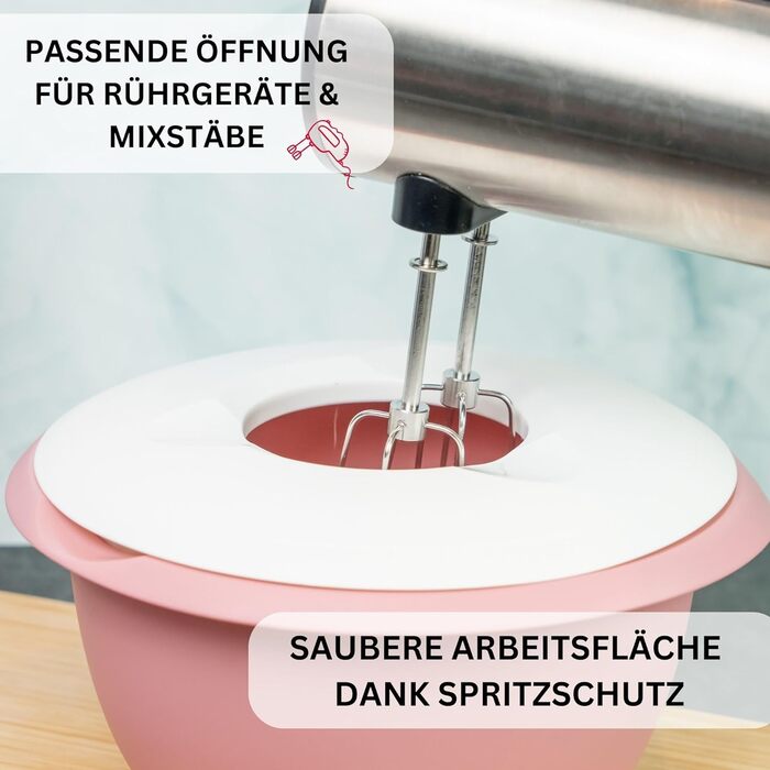 Чаша для выпечки Westmark 3,5 л - вкл. носик - двухсекционная крышка - не содержит бисфенола А, нескользящая миска для смешивания, которую можно мыть в посудомоечной машине (красный/белый) (розовый/белый, с крышкой)