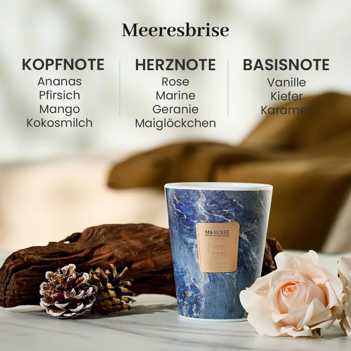 Велика ароматична свічка M&SENSE Чорні ароматичні свічки у склянці Ароматна свічка з натурального соєвого воску Розслаблююча ароматерапія Подарунок для жінок та чоловіків, Різдво Час горіння 75 годин та 2 ґноти (Морський бриз, 400 г)