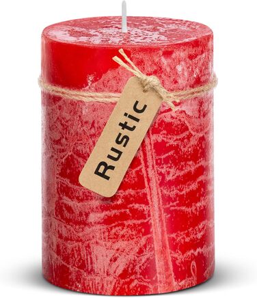 Набір із 4 свічок-стійок Brandsseller 7 x 10 см Однотонні та виготовлені з парафіну Сільські свічки з тривалим часом горіння Декоративні свічки для прикраси столу, Різдва та святкувань (7 x 14 см Набір із 4 шт. , червоні)