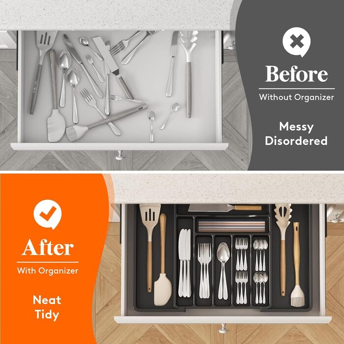 Органайзер для столових приборів 57 х 38 см для шухляд, 9 відділень, чорний Lifewit
