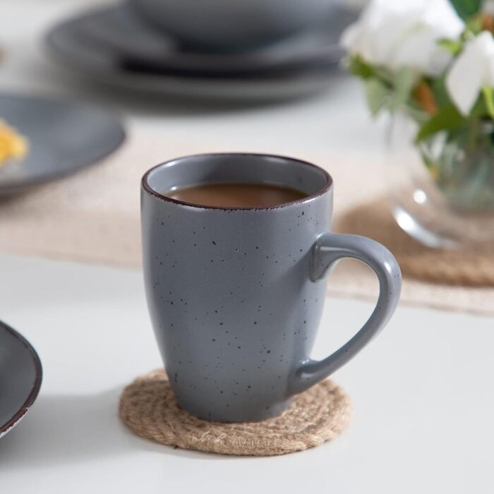 Столовий сервіз з керамограніту, набір посуду vancasso MODA, вінтажний вигляд, комбінований сервіз із 40 предметів з 8 обідніми тарілками, тарілками для тортів, суповими тарілками, мисками та чашками кожна (сірий, комбінований сервіз 20 шт. )