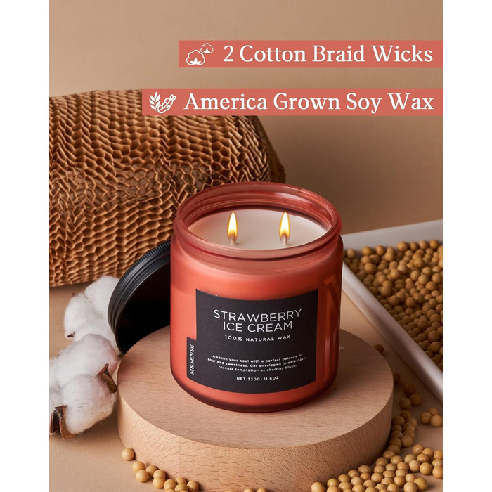 Ароматичні свічки M&SENSE з кавою у скляній банці з 2 гнітами 330 г, час горіння 70 годин, свічка з натурального соєвого воску для спальні, кухні, декору дому, подарункова свічка для чоловіків та жінок, смажена кава (червона/Getaway, суцільний колір)