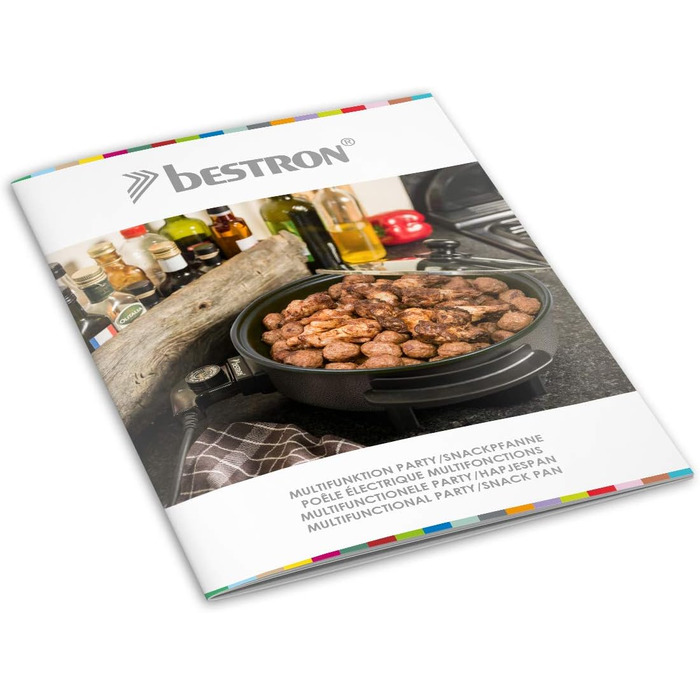 Электрическая сковорода для вечеринок Bestron, Многофункциональная сковорода XXL Ø40см со стеклянной крышкой, с антипригарным покрытием, 1 500 Вт, AHP1800Z, Цвет Черный (Ø 32 см)