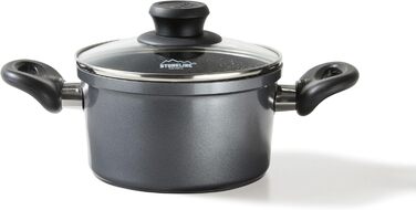 Каструля STONELINE XXL з литого алюмінію, велика, з кришкою, 7 л, антипригарне покриття зі справжніми кам&39яними частинками, індукційний посуд для всіх типів варильних поверхонь, духовка, приготування їжі без жиру та олії, сірий (18 см)
