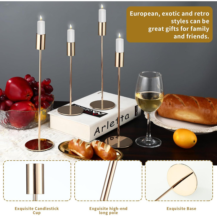 Набір із 6 свічників, канделябри-свічки 33/28/23 см, високі свічники, декоративні вінтажні металеві свічники для святкування днів народження, річниць, весіль, декору дому (чорний) Чорний 6 шт. (золотий 6 шт. )