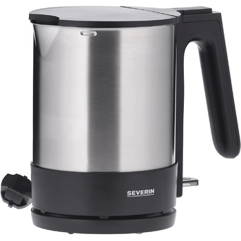 Чайник SEVERIN, потужний і компактний чайник з нержавіючої сталі у високоякісному дизайні, електричний чайник з фільтром від накипу, нержавіюча сталь/чорний, WK 3409, одинарний