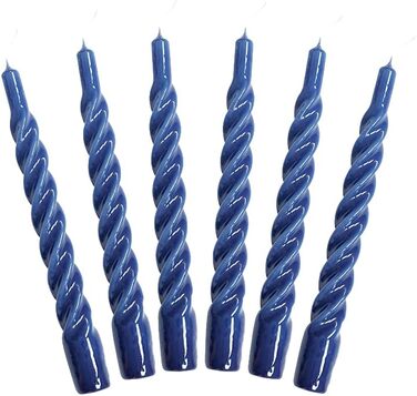 Свічки з крученим конусом, виготовлені в Італії, доступні 25 кольорів, лаковані настільні свічки, спіральні свічки з тривалим часом горіння 5 годин, декоративні свічки, 6 шт. , 2,2 x 21 см (темно-сині)