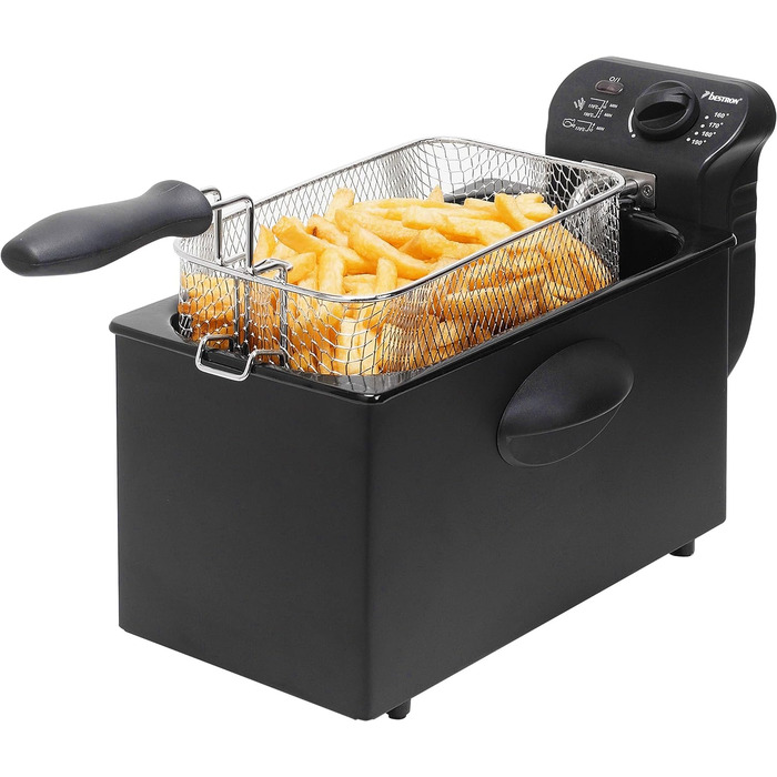 Масляна фритюрниця Bestron з технологією холодної зони, 3,5 літра, з регулятором температури, можна мити в посудомийній машині, 2000 Вт, колір (чорний, одинарний)