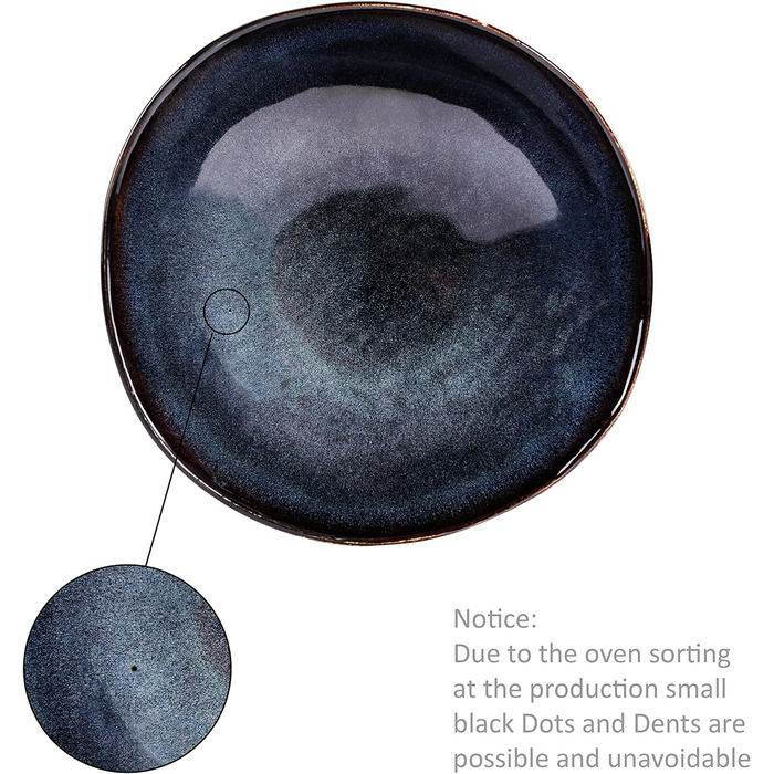 СПІВАЧКА Тарілка для пасти Токіо 4 шт., Тарілка для спагетті 4 персони, Набір посуду з кераміки Макарони, Тарілка з локшиною Можна мити в посудомийній машині, Миска для макаронів ручної роботи, Миска для макаронів синьо-чорна з коричневими вставками 1,2 л