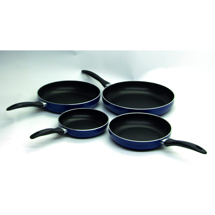 Сковорода емальована, діаметр 24 см, висота 5,6 см, синя з чорною пластиковою ручкою Riess