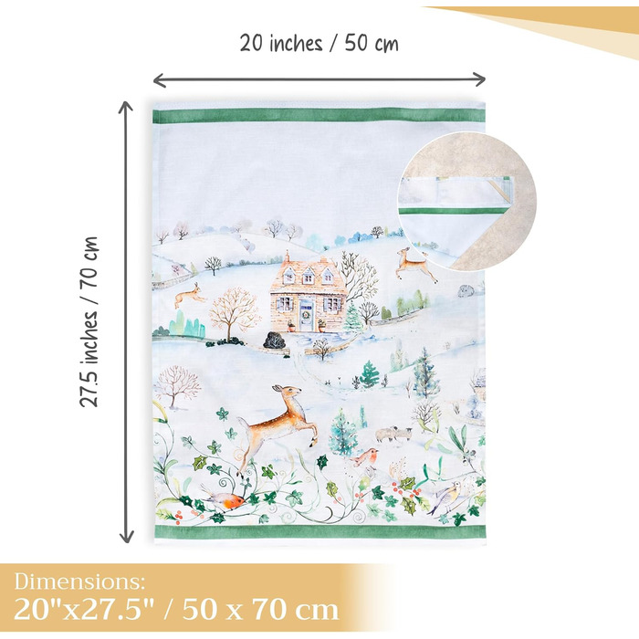 Набір з 3 багатоцільових кухонних рушників Maison d&39 Hermine Rural Christmas, 100 бавовна Барні рушники День подяки/Різдво (50 см x 70 см) (27 - Snowy World)