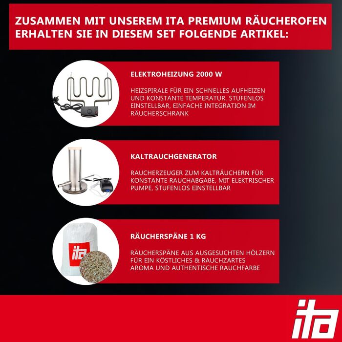 Коптильна шафа преміум-класу з 3 рівнями з оглядовим вікном і термометром ITA