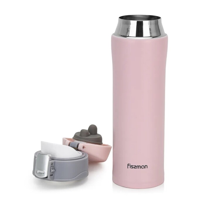 Термос-кухоль Fissman 450 мл рожевий нержавіюча сталь (9879)