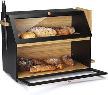 Хлібниця Leader Accessories з бамбука, 2-ярусна, для безпечного зберігання хліба, легкий догляд, 39x25x32 см, чорна (39x25x32 см/15,3&39x9,8&39x12,6&39) (чорна (50x25x37 см/19,7&39x9,8&39x14,5&39))