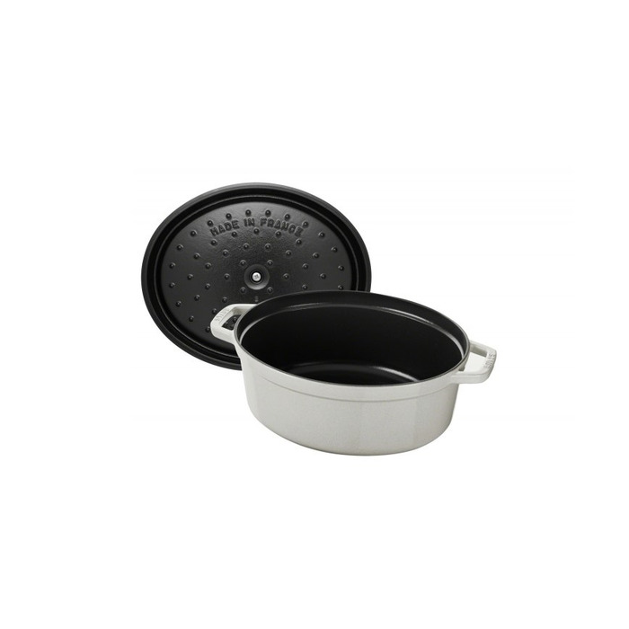 Кастрюля / жаровня овальная 29 см с крышкой белая White Truffle Staub