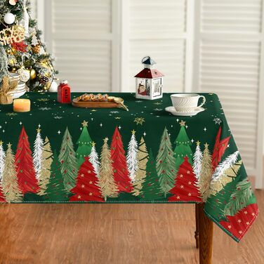 Модна різдвяна скатертина зі сніжинками, ялинками та зірками 140x110 см, зимова стійка до плям скатертина для кухні, декор для вечірки (140 x 220 см, зелена)
