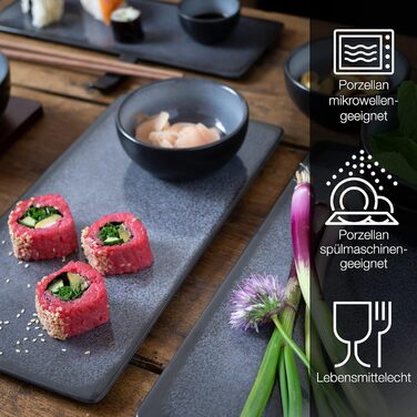 Набір посуду для суші на 4 персони - Сервірувальний набір з 3 шт. тарілкою - 4 шт. тарілки, місо-боул, миски та палички для їжі (сині), 29 шт.