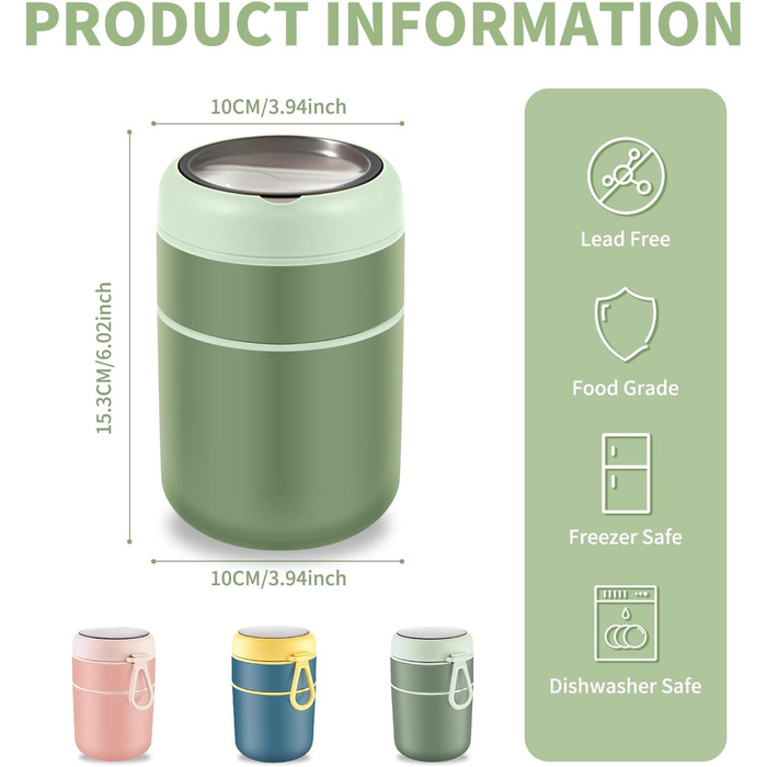 Стаканчик для пластівців 810 мл із складаною ложкою, зелений ETOPER
