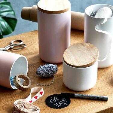 Керамічні банки для зберігання SPRINGLANE 2 шт. Набір з дерев'яною кришкою Sweet Scandi, гумовою дерев'яною кришкою, ящиками для зберігання, ящиками для зберігання продуктів (набір з 4 шт.)