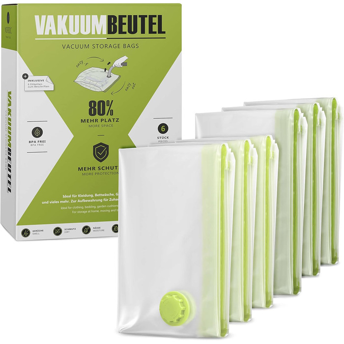 Вакуумні пакети для закочування - 10 шт. у 3 розмірах - Практичні компресійні мішки - Багаторазові сумки для зберігання в подорожах - без пилососа (6 шт. (3 L 3 XL))