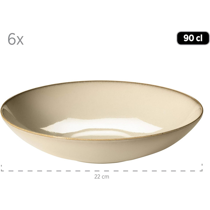 Набір тарілок MSER 931946 Series Ossia на 6 осіб у середземноморському вінтажному стилі, сучасний столовий сервіз із 12 предметів із суповими тарілками та обідніми тарілками, керамограніт (пісочно-сірий)