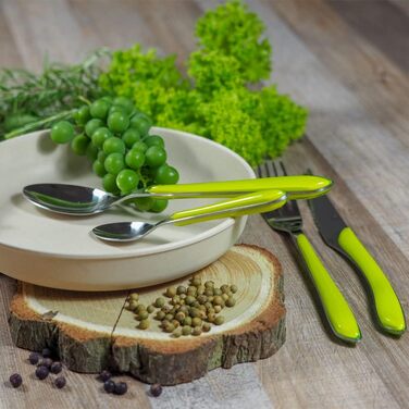 Набор столовых приборов Amefa ECLAT Nature, 24 предмета, набор столовых приборов на 6 человек, коричневые пластиковые ручки под дерево, можно мыть в посудомоечной машине, столовые приборы из нержавеющей стали, светлое дерево (зеленый)