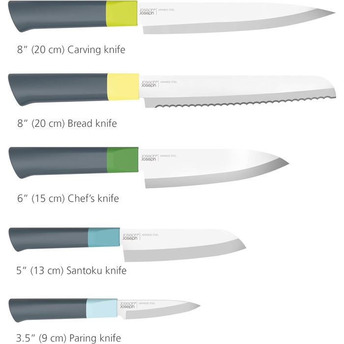 Набір кухонних ножів, 5 предметів, з підставкою, опал/різнокольоровий Duo Joseph Joseph