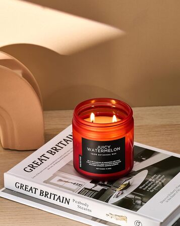 Ароматичні свічки M&SENSE Кава у скляній банці з 2 гнітами 330 г, час горіння 70 годин, свічка з натурального соєвого воску для спальні, кухні, декору дому, подарункова свічка для чоловіків та жінок, смажена кава (соковитий кавун)